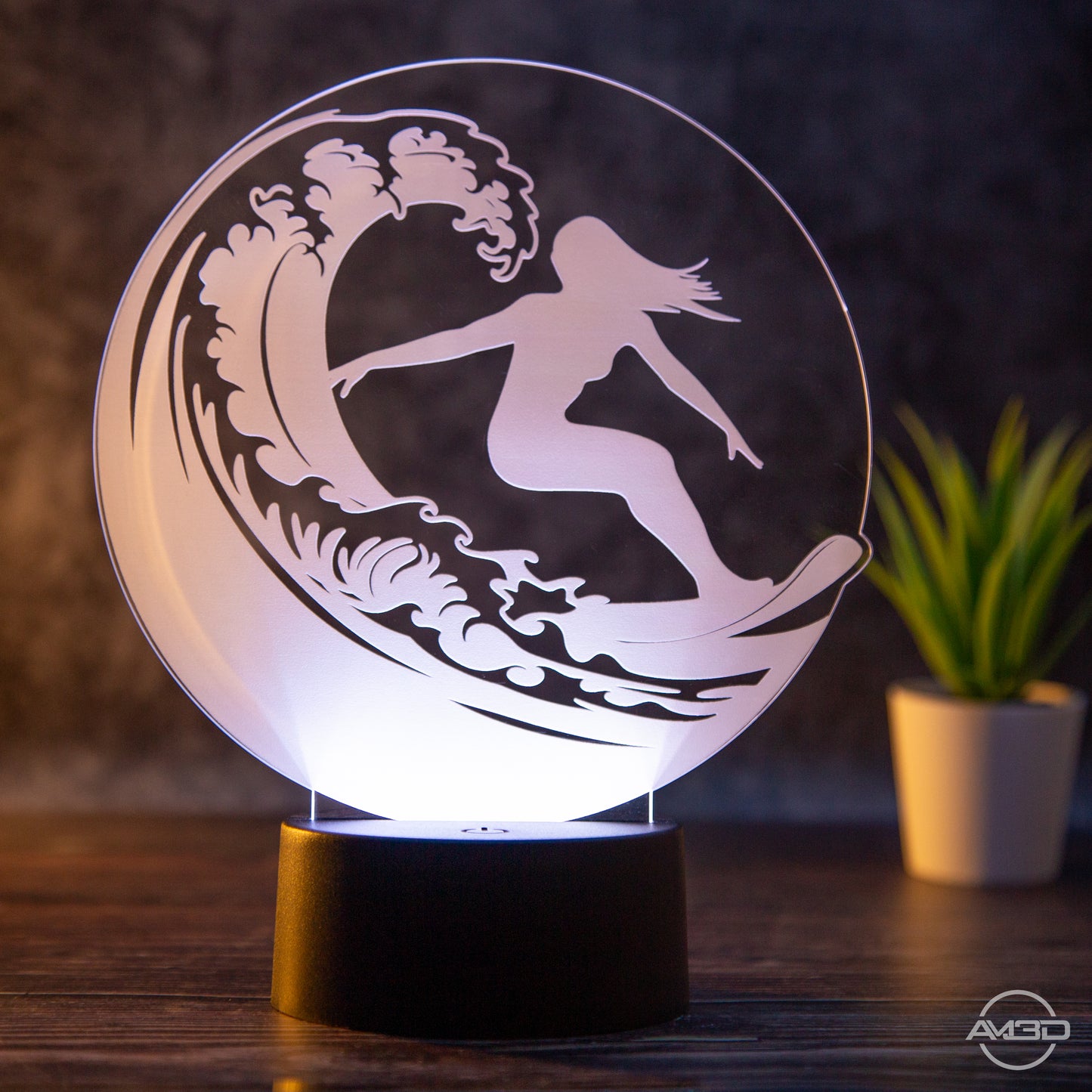 Tischlampe aus Acryl mit Surfer-Motiv -  Das perfekte Geschenk für Surfer! / surfen/ Surferin/ Surfing