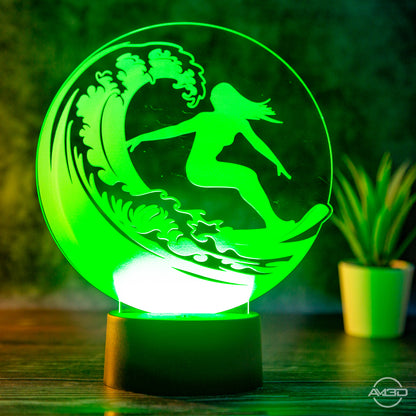 Tischlampe aus Acryl mit Surfer-Motiv -  Das perfekte Geschenk für Surfer! / surfen/ Surferin/ Surfing