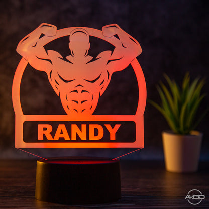 Personalisierbare LED Tischlampe aus Acryl mit Body Builder