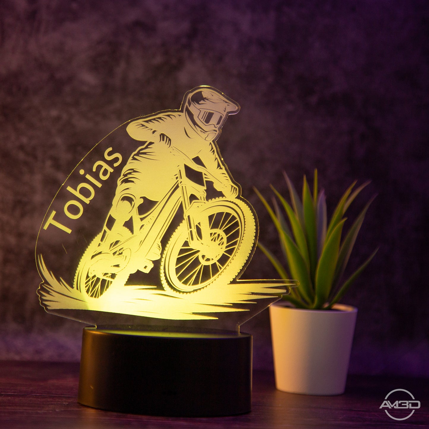 personalisierte Tischlampe Mountainbiker Downhill Nachtlicht fürs Kinderzimmer / Tischlampe LED Acryl