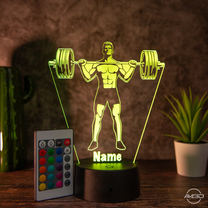 Personalisierbare LED Tischlampe aus Acryl "Gewichtheber"