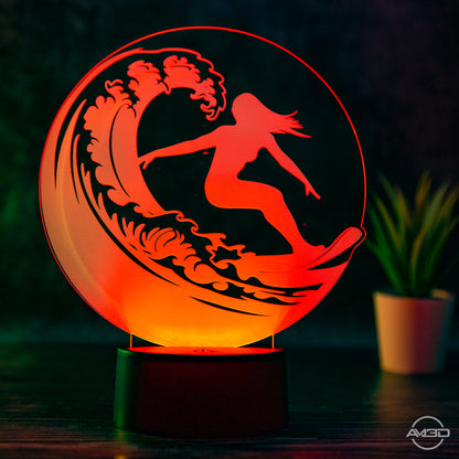 Tischlampe aus Acryl mit Surfer-Motiv -  Das perfekte Geschenk für Surfer! / surfen/ Surferin/ Surfing