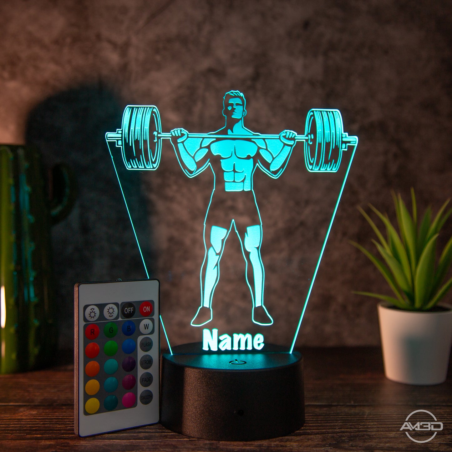 Personalisierbare LED Tischlampe aus Acryl "Gewichtheber"