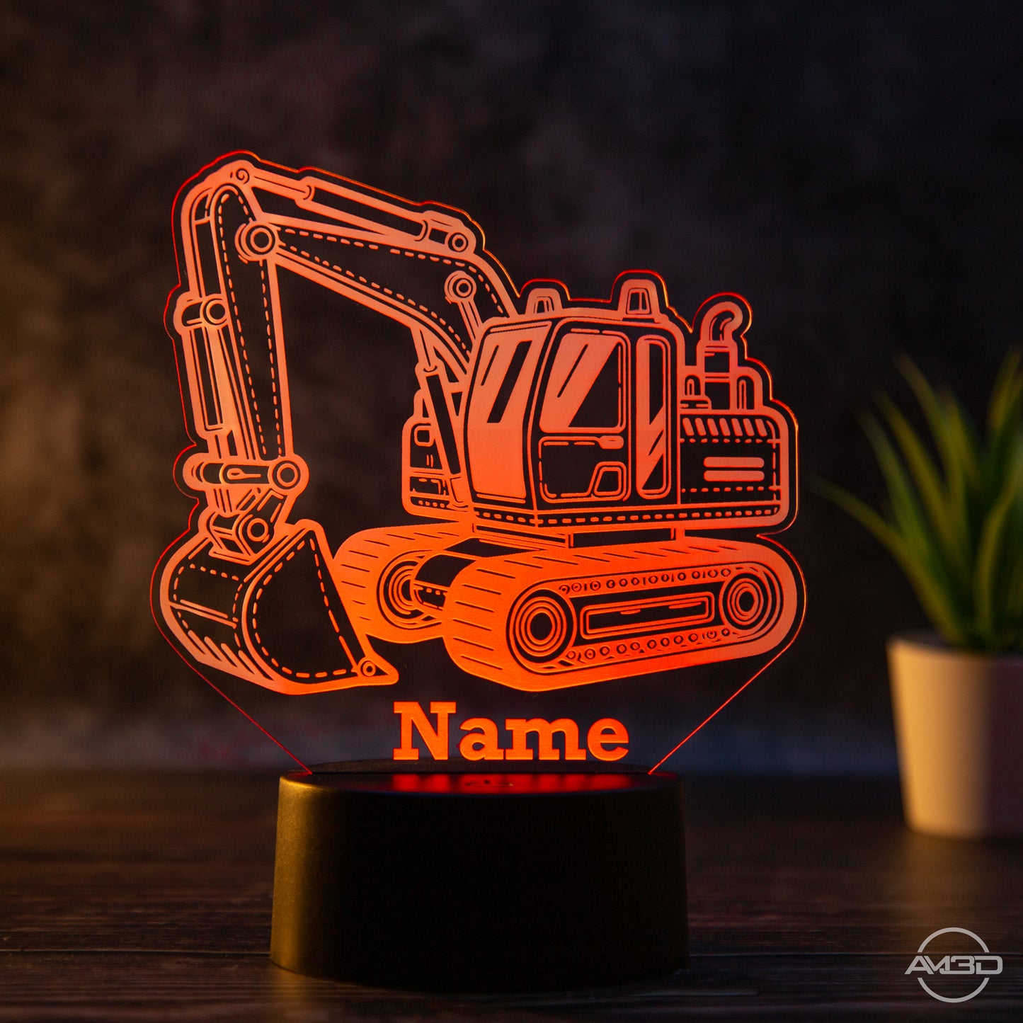 personalisierbare LED Tischlampe aus Acryl - Bagger, Baustelle, Baggerfahrer