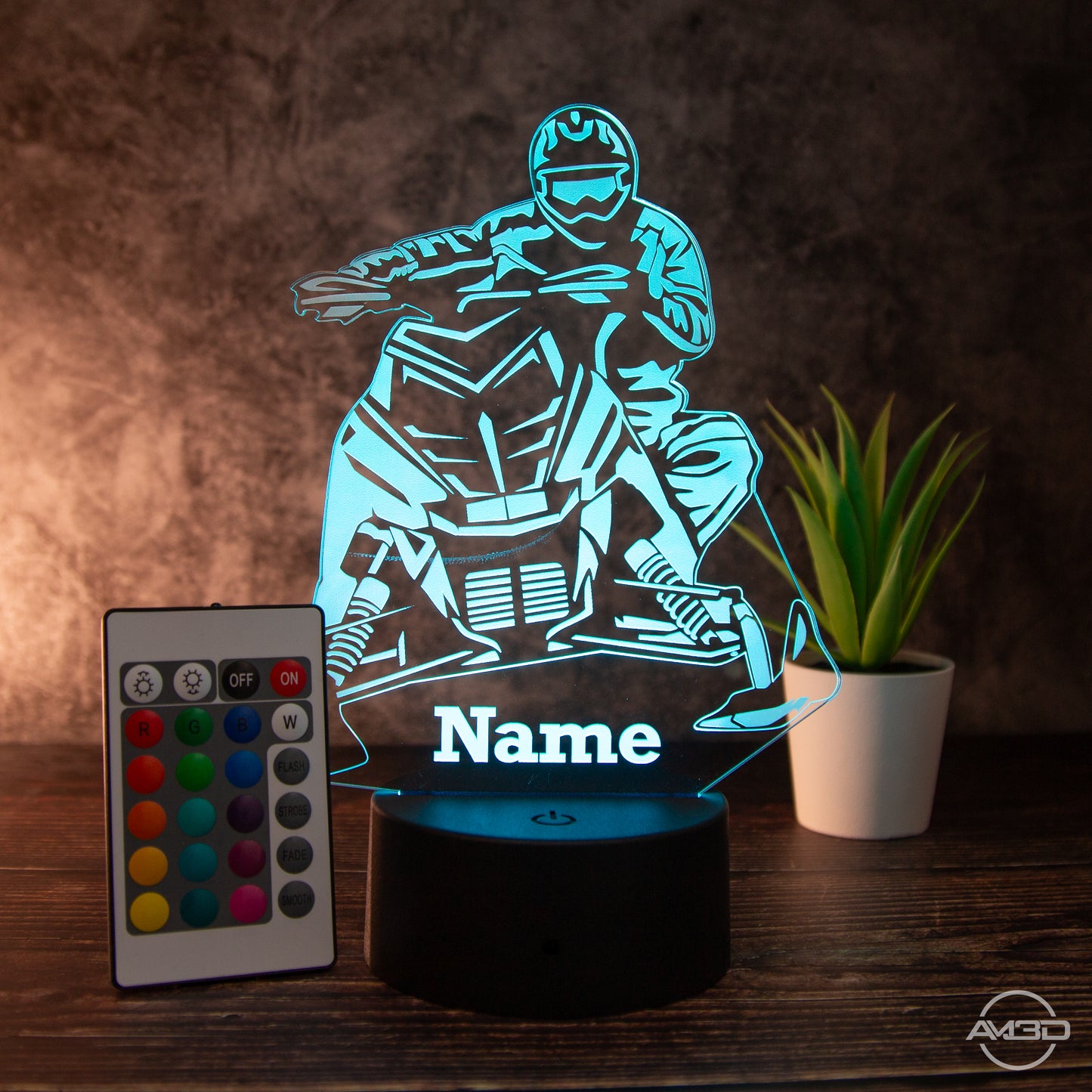 LED Tischlampe aus Acryl - Schneemobild - Das perfekte Geschenk für Schneemobilfahrer!