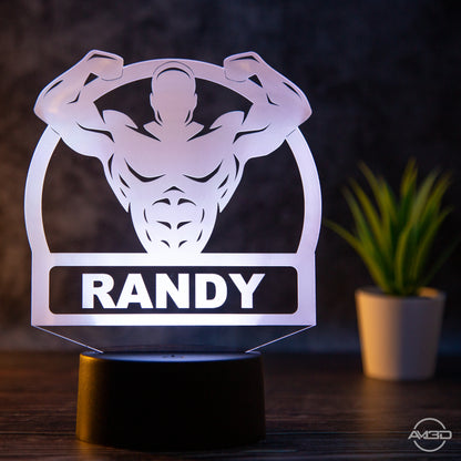 Personalisierbare LED Tischlampe aus Acryl mit Body Builder