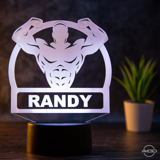 Personalisierbare LED Tischlampe aus Acryl mit Body Builder