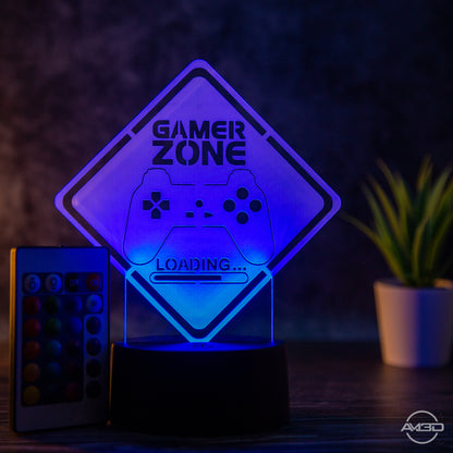 Tischlampe Gaming für Kinderzimmer - Gamer Zone - LED Nachtlicht aus Acryl