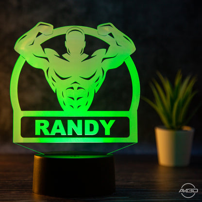 Personalisierbare LED Tischlampe aus Acryl mit Body Builder