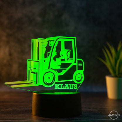 personalisierbare LED Tischlampe aus Acryl - Gabelstapler