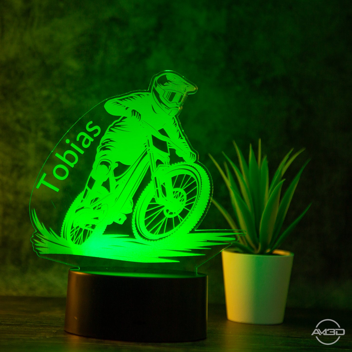 personalisierte Tischlampe Mountainbiker Downhill Nachtlicht fürs Kinderzimmer / Tischlampe LED Acryl