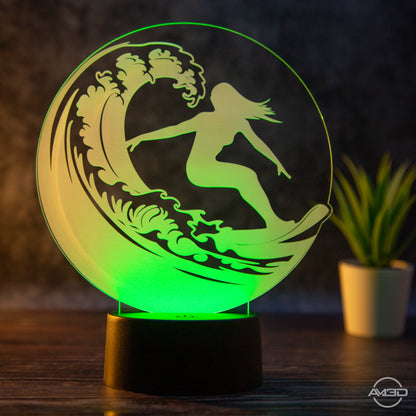 Tischlampe aus Acryl mit Surfer-Motiv -  Das perfekte Geschenk für Surfer! / surfen/ Surferin/ Surfing