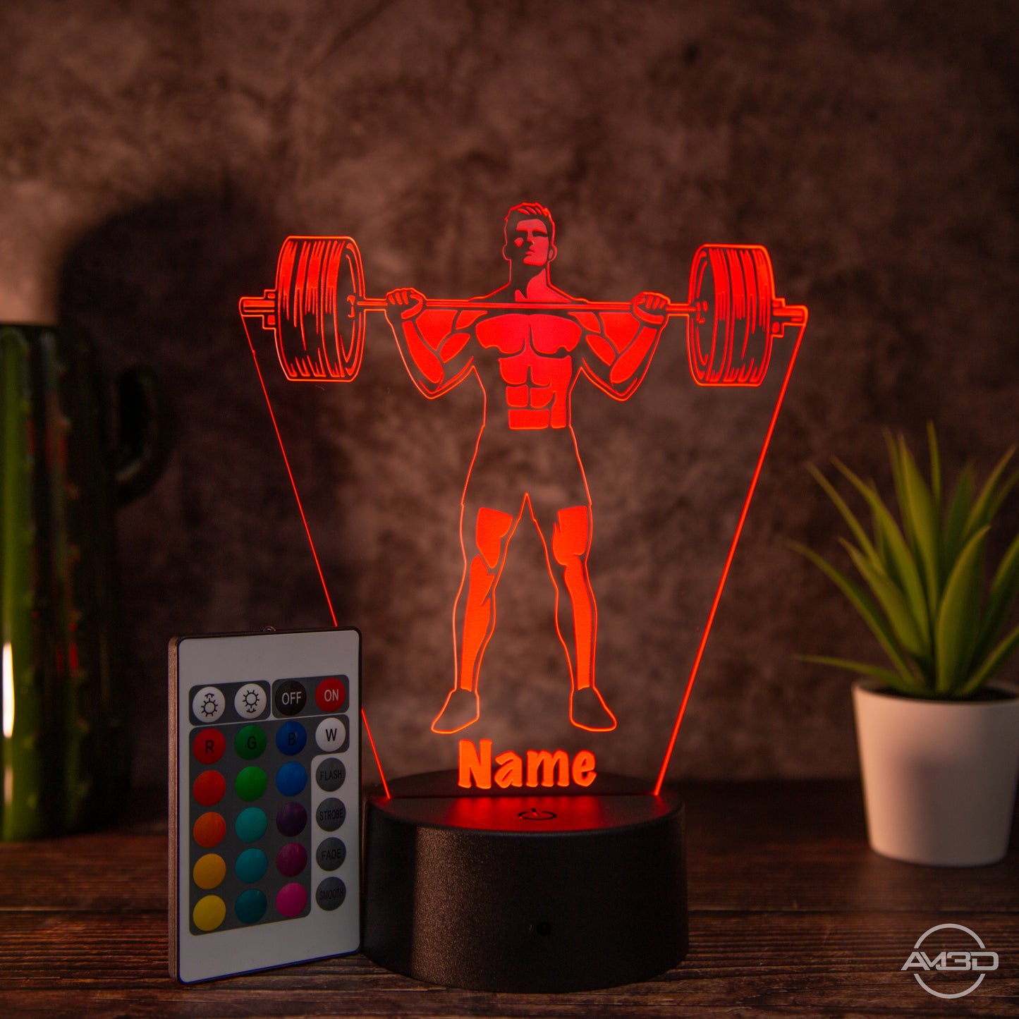 Personalisierbare LED Tischlampe aus Acryl "Gewichtheber"