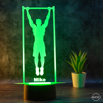 Personalisierbare LED Tischlampe aus Acryl Calisthenics, Klimmzug, Sport