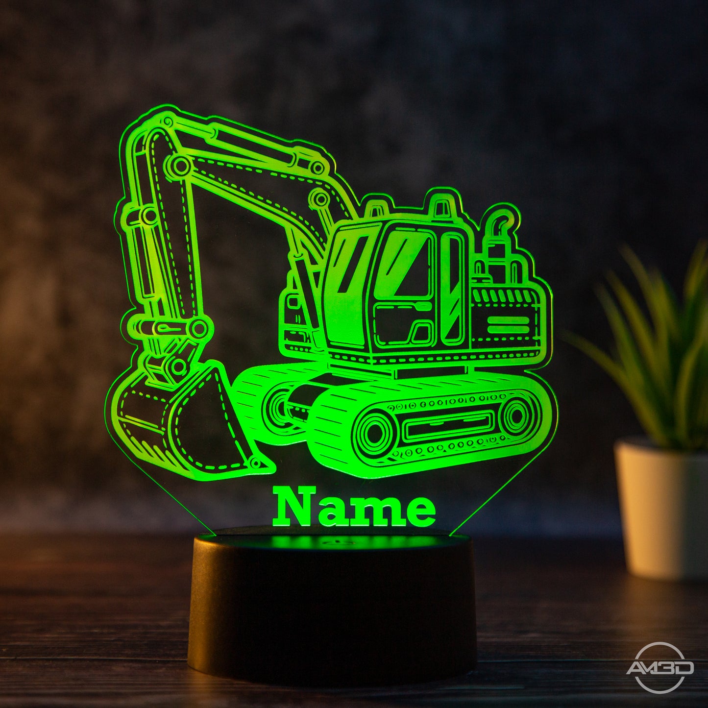 personalisierbare LED Tischlampe aus Acryl - Bagger, Baustelle, Baggerfahrer