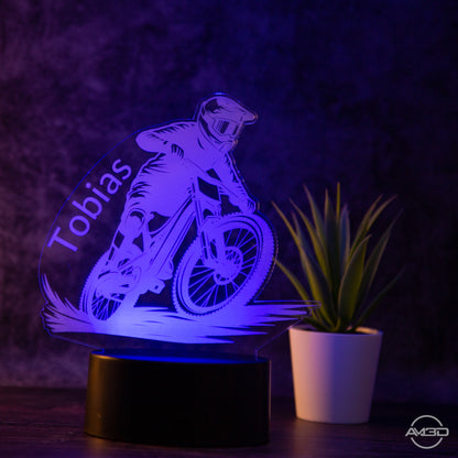 personalisierte Tischlampe Mountainbiker Downhill Nachtlicht fürs Kinderzimmer / Tischlampe LED Acryl