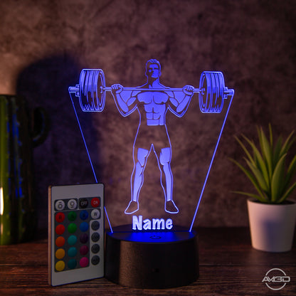 Personalisierbare LED Tischlampe aus Acryl "Gewichtheber"