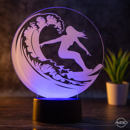 Tischlampe aus Acryl mit Surfer-Motiv -  Das perfekte Geschenk für Surfer! / surfen/ Surferin/ Surfing