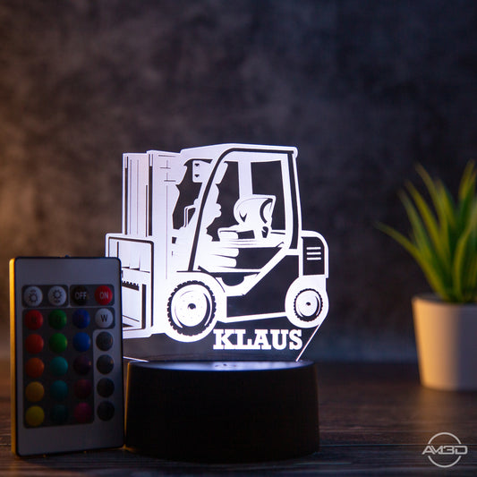 personalisierbare LED Tischlampe aus Acryl - Gabelstapler