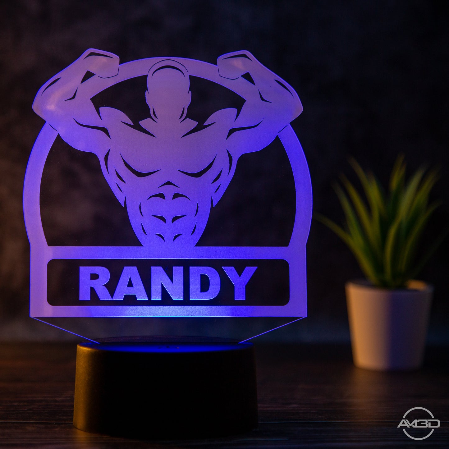 Personalisierbare LED Tischlampe aus Acryl mit Body Builder