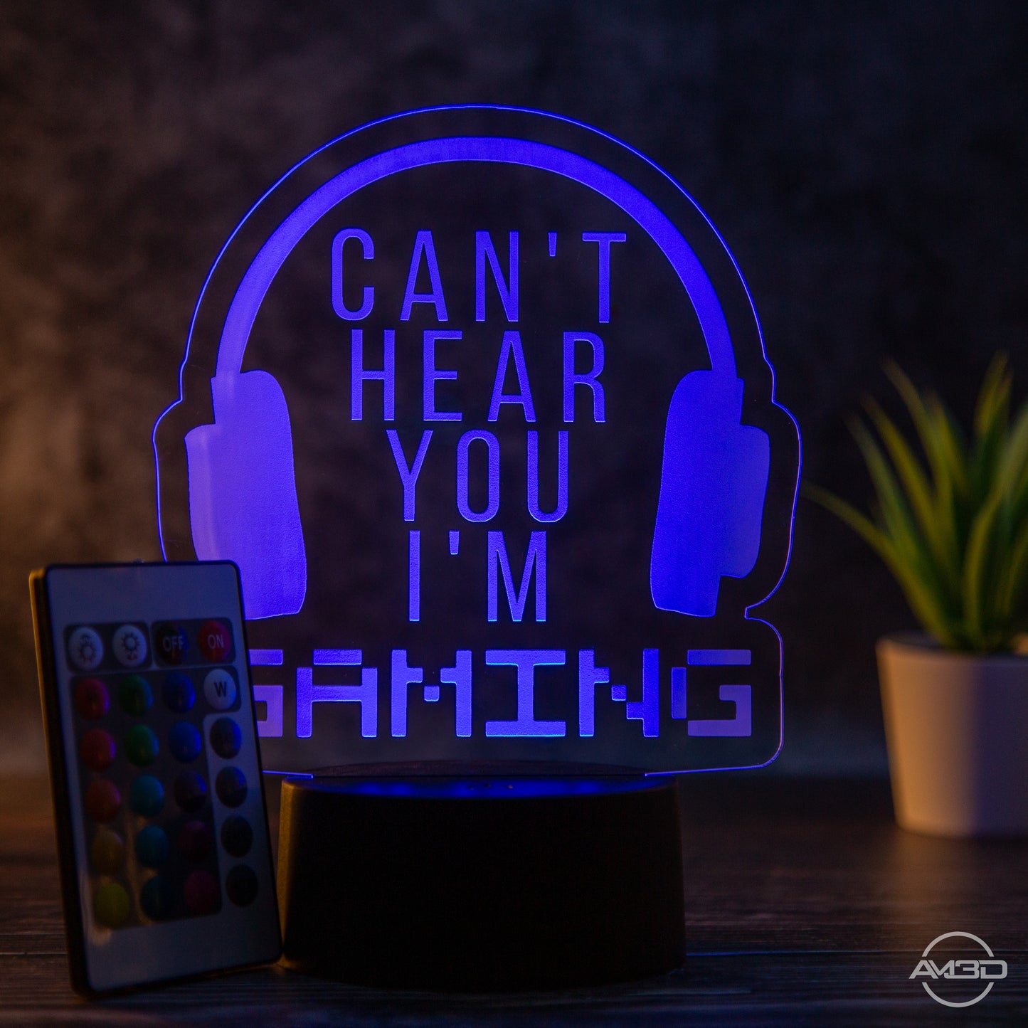 Tischlampe Gaming für Kinderzimmer - I can’t hear you - LED Nachtlicht aus Acryl