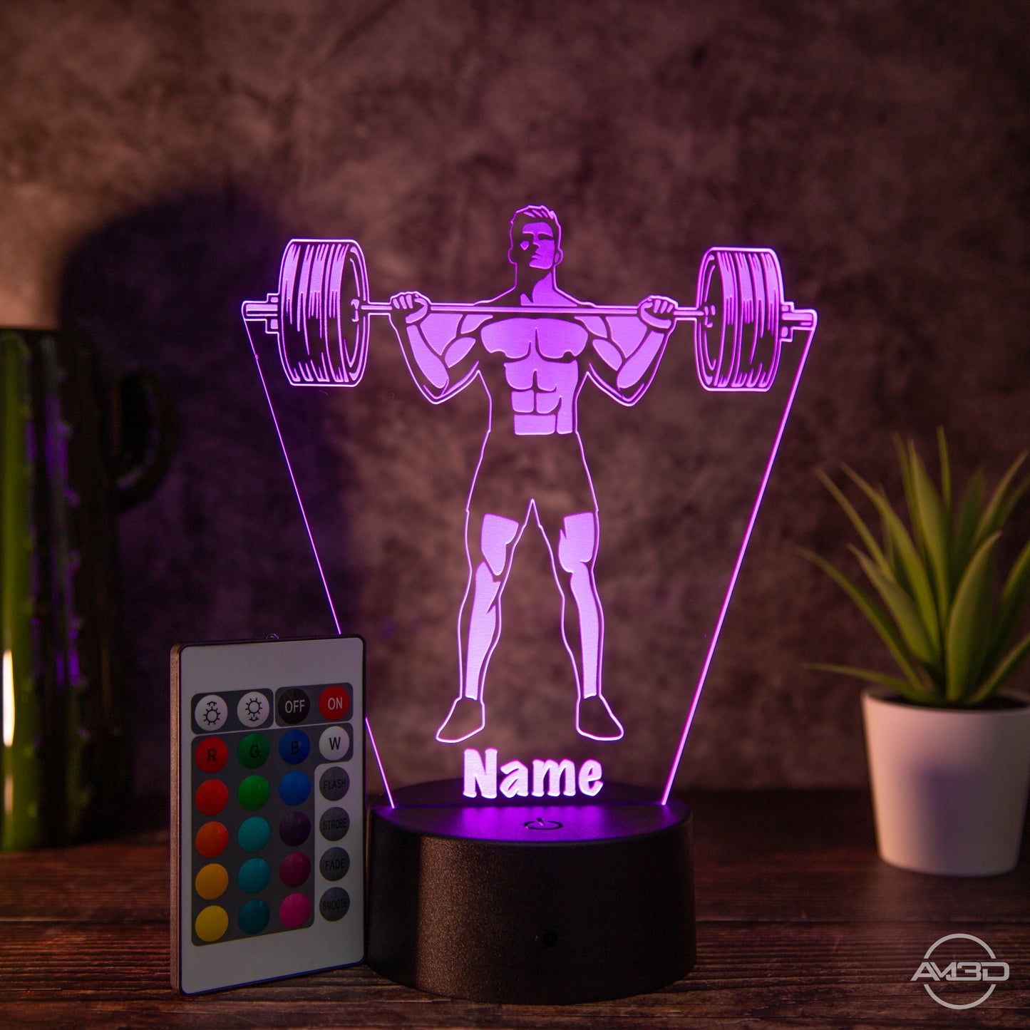 Personalisierbare LED Tischlampe aus Acryl "Gewichtheber"