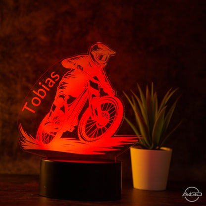 personalisierte Tischlampe Mountainbiker Downhill Nachtlicht fürs Kinderzimmer / Tischlampe LED Acryl