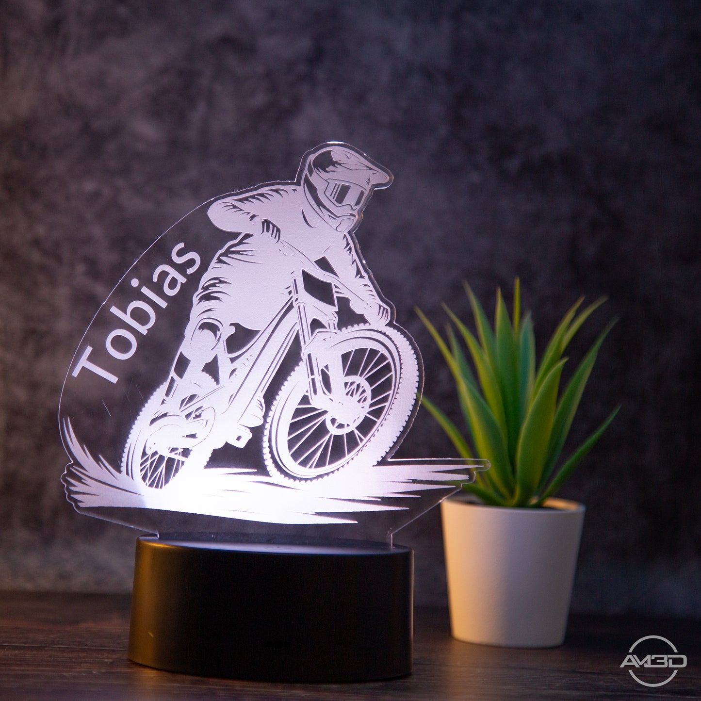 personalisierte Tischlampe Mountainbiker Downhill Nachtlicht fürs Kinderzimmer / Tischlampe LED Acryl