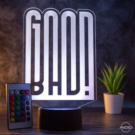 LED Tischlampe Acryl – GOOD/BAD Motiv für jede Stimmung | Stimmungsvolle Beleuchtung | Modernes Design | Tischleuchte