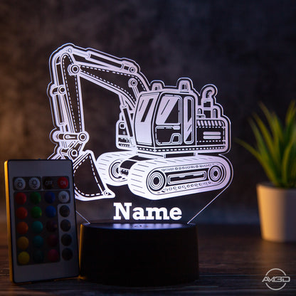 personalisierbare LED Tischlampe aus Acryl - Bagger, Baustelle, Baggerfahrer