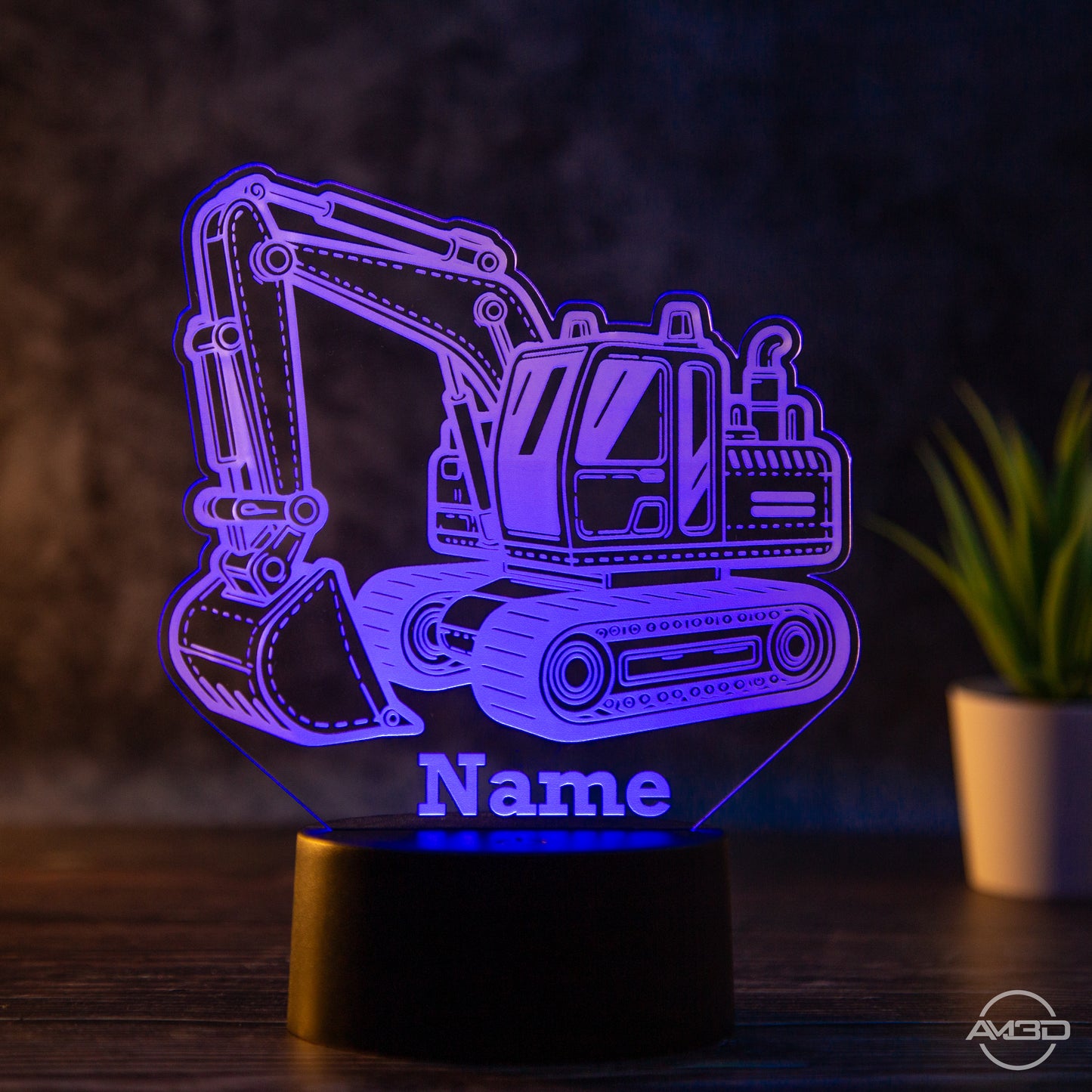 personalisierbare LED Tischlampe aus Acryl - Bagger, Baustelle, Baggerfahrer