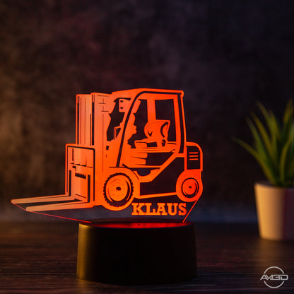 personalisierbare LED Tischlampe aus Acryl - Gabelstapler