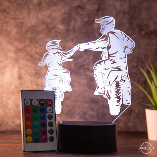 Motorrad Geschenk / Lampe / Nachtlicht LED Acryl / Vater und Sohn / Geschenk für Motorradfahrer