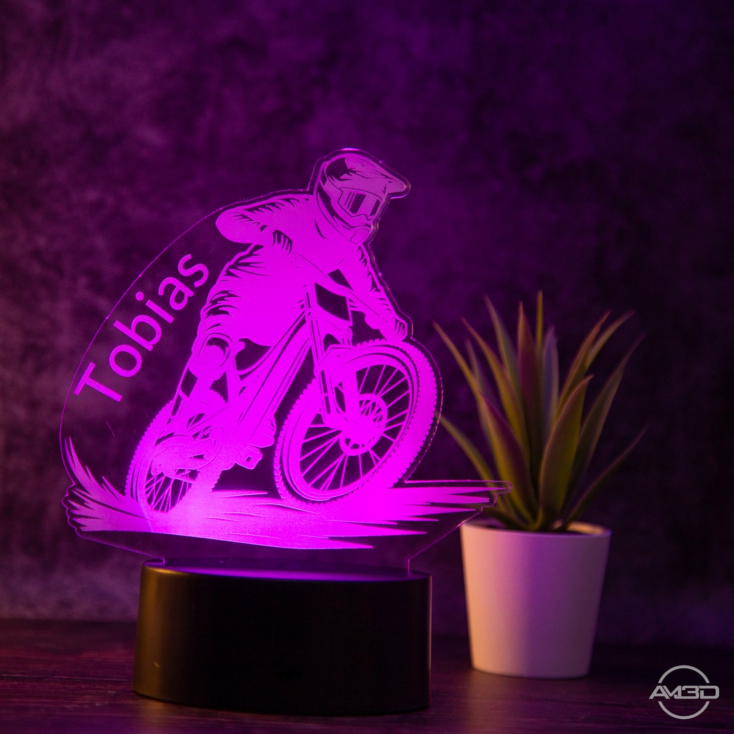 personalisierte Tischlampe Mountainbiker Downhill Nachtlicht fürs Kinderzimmer / Tischlampe LED Acryl