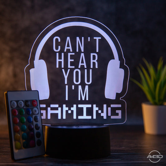 Tischlampe Gaming für Kinderzimmer - I can’t hear you - LED Nachtlicht aus Acryl