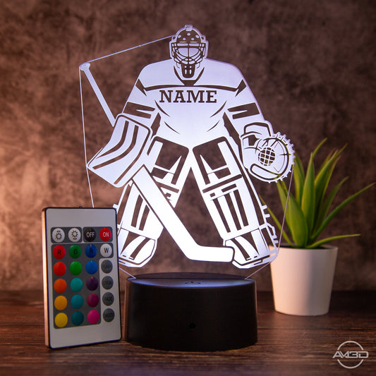 Personalisierbare LED-Tischlampe aus Acryl mit Eishockeyspieler – Perfektes Geschenk für Eishockey-Fans