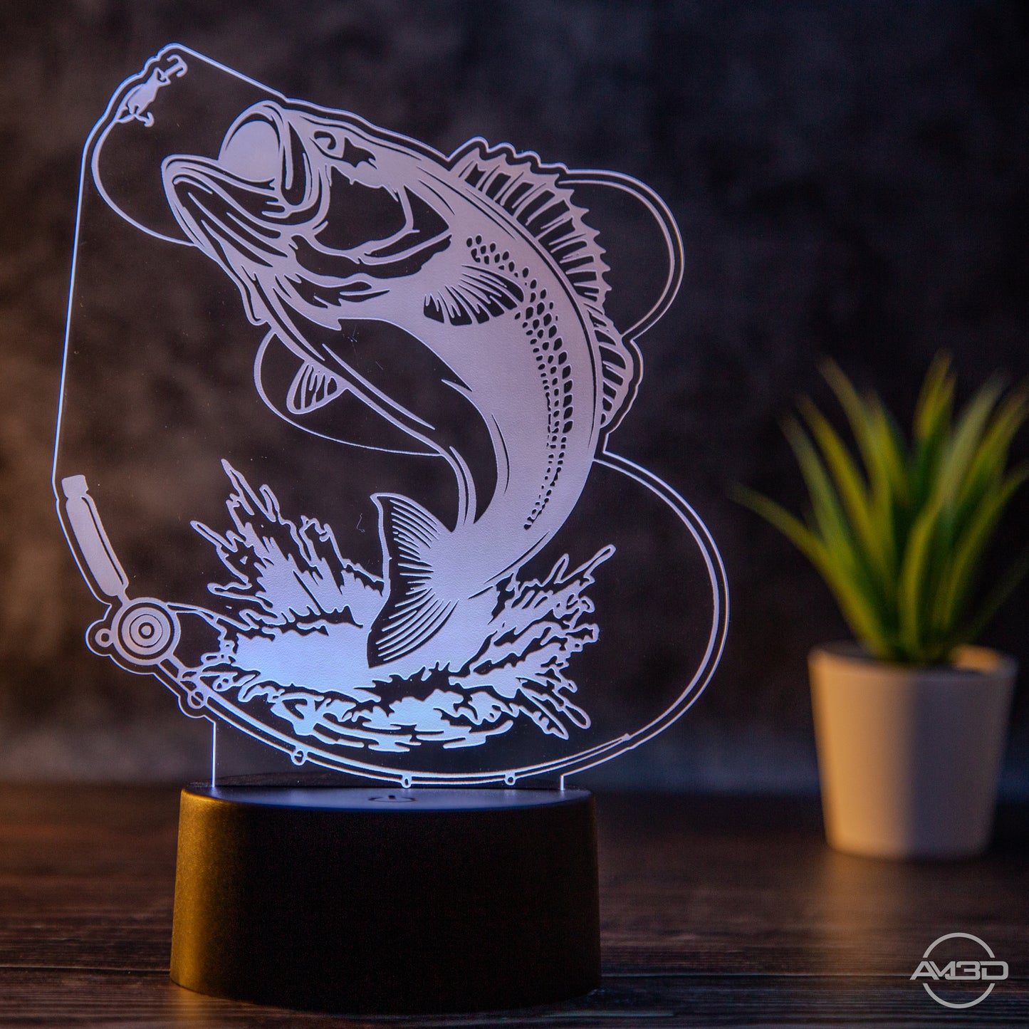 LED Tischlampe aus Acryl -  Angeln // Fischen// Nachtlicht LED Acryl