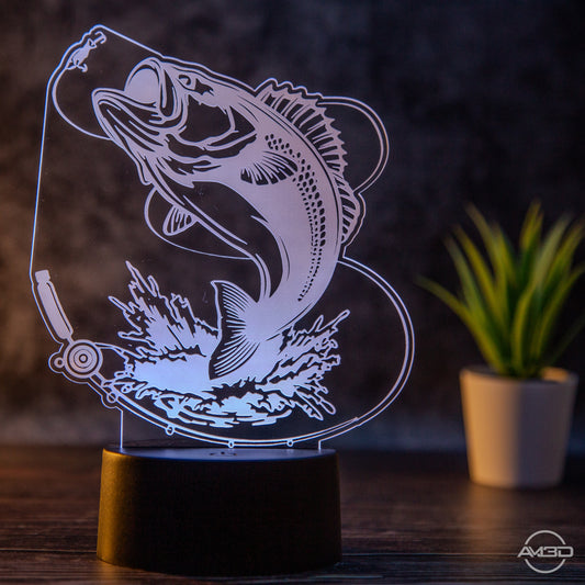 LED Tischlampe aus Acryl -  Angeln // Fischen// Nachtlicht LED Acryl