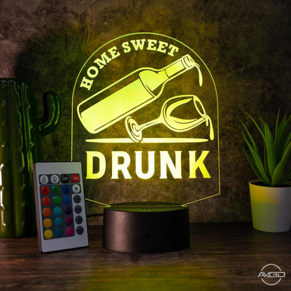 LED-Lampe "Home Sweet Drunk" -  Humorvolles Highlight für Weinliebhaber