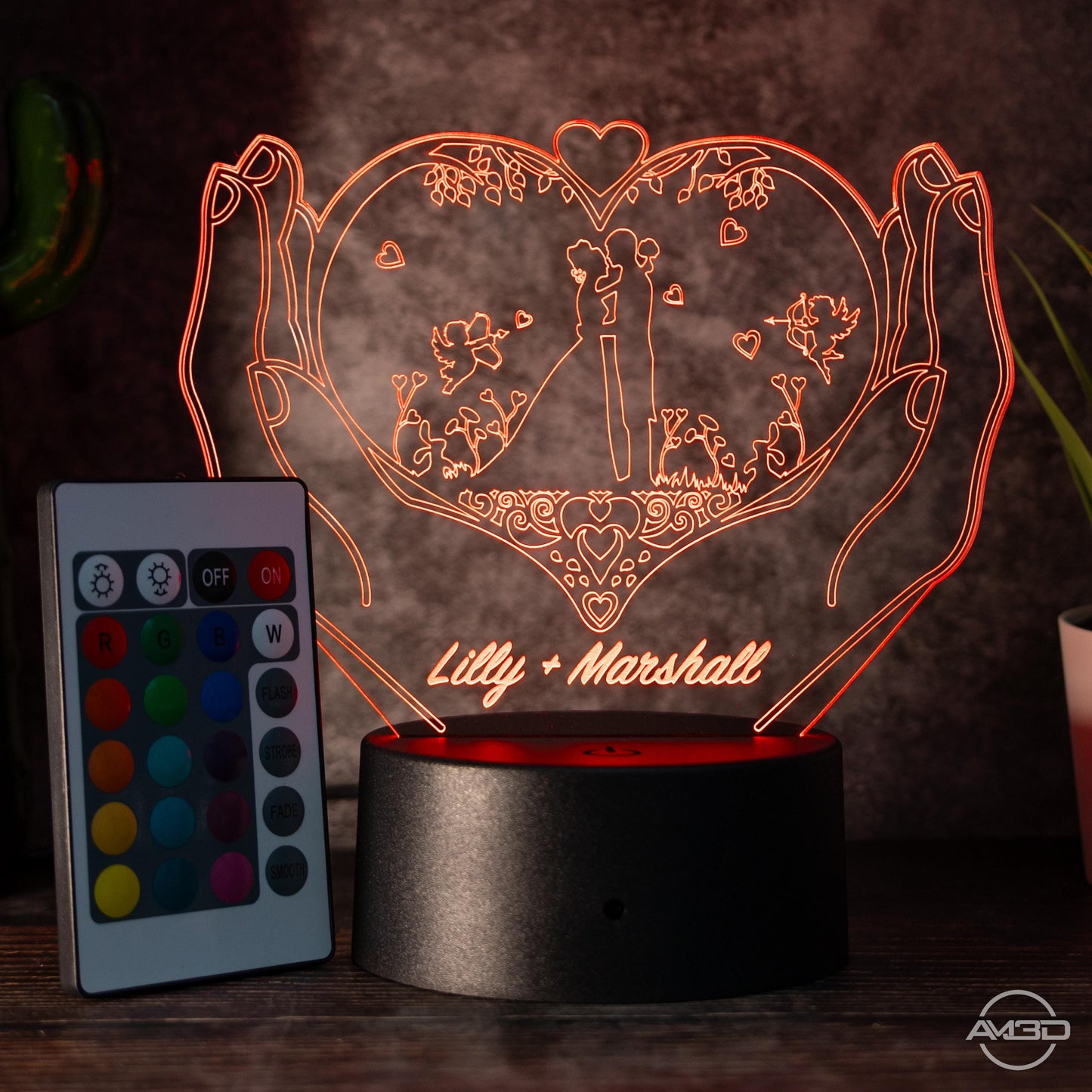 Personalisierbare 3D-LED-Lampe "Herz & Hände"  das perfekte Geschenk für Verliebte!