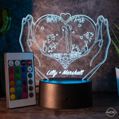 Personalisierbare 3D-LED-Lampe "Herz & Hände"  das perfekte Geschenk für Verliebte!