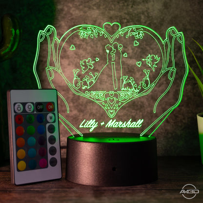 Personalisierbare 3D-LED-Lampe "Herz & Hände"  das perfekte Geschenk für Verliebte!