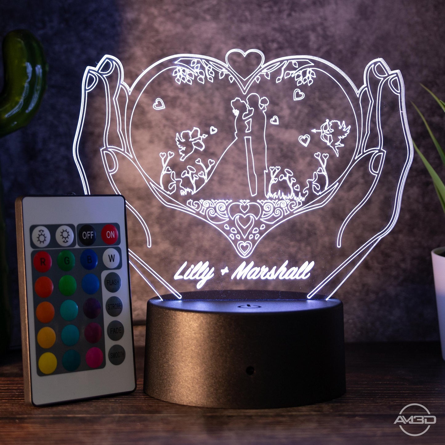 Personalisierbare 3D-LED-Lampe "Herz & Hände"  das perfekte Geschenk für Verliebte!