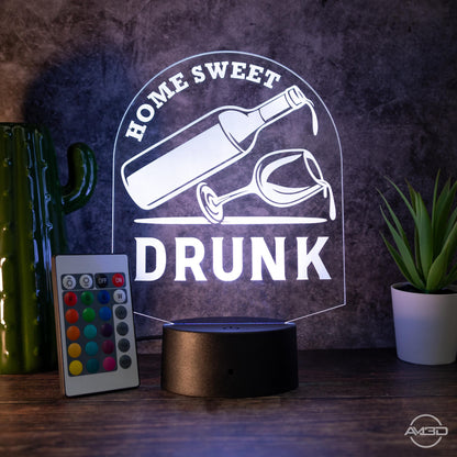 LED-Lampe "Home Sweet Drunk" -  Humorvolles Highlight für Weinliebhaber