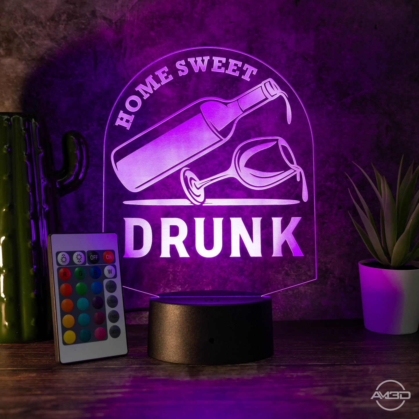 LED-Lampe "Home Sweet Drunk" -  Humorvolles Highlight für Weinliebhaber