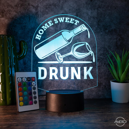 LED-Lampe "Home Sweet Drunk" -  Humorvolles Highlight für Weinliebhaber