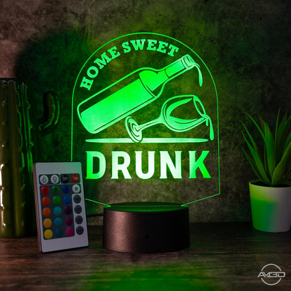 LED-Lampe "Home Sweet Drunk" -  Humorvolles Highlight für Weinliebhaber