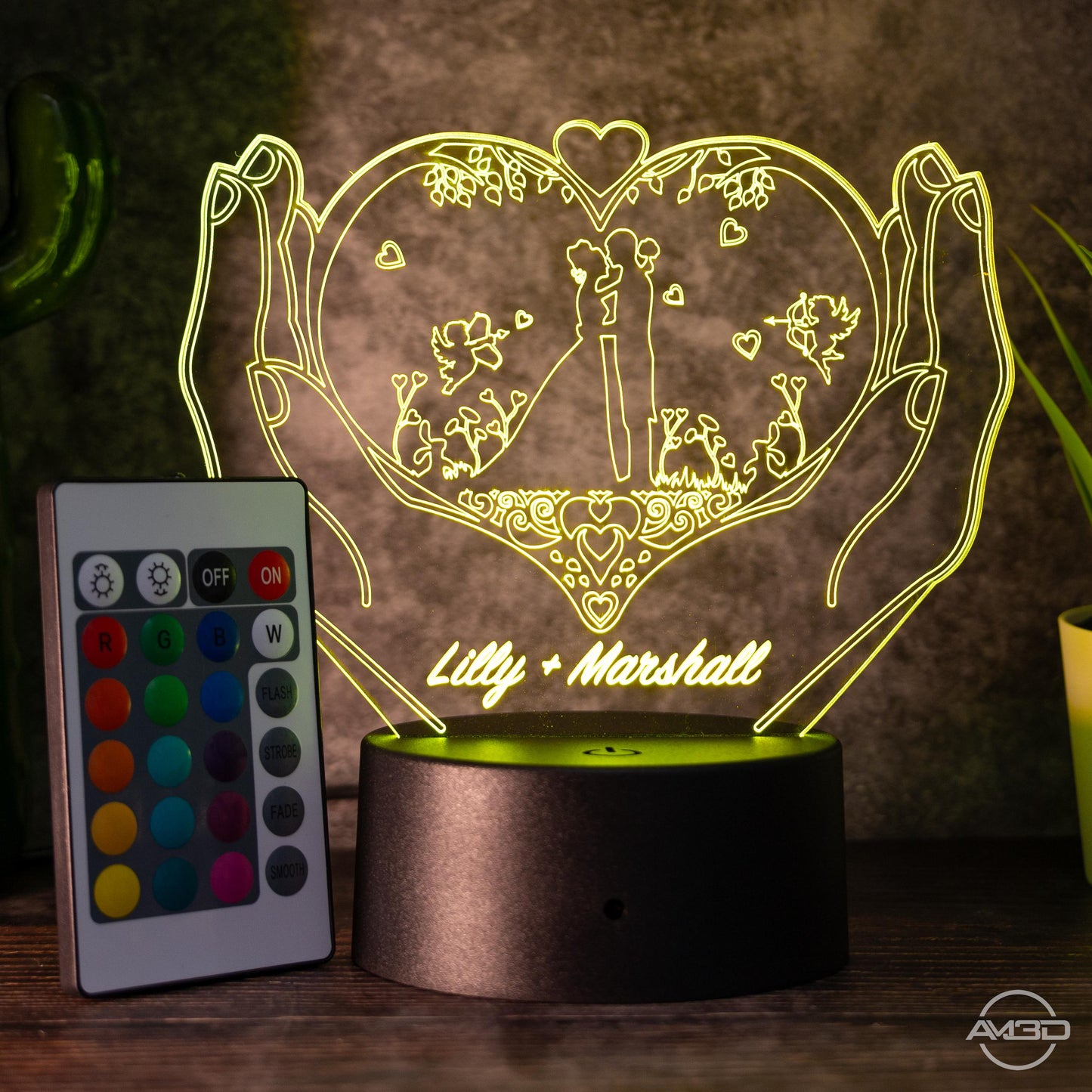 Personalisierbare 3D-LED-Lampe "Herz & Hände"  das perfekte Geschenk für Verliebte!