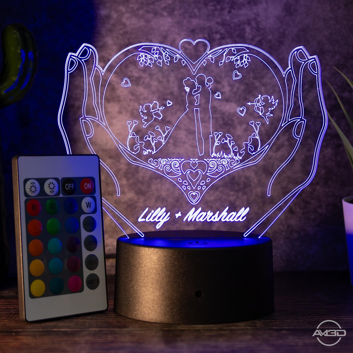 Personalisierbare 3D-LED-Lampe "Herz & Hände"  das perfekte Geschenk für Verliebte!