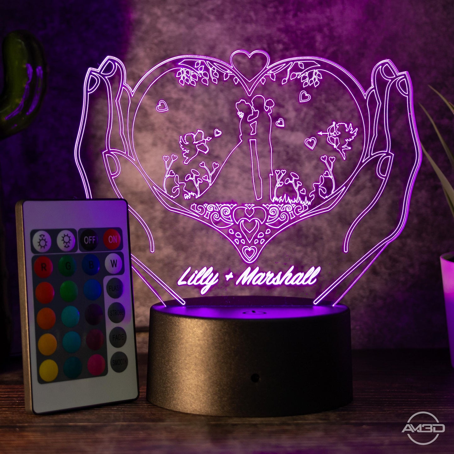 Personalisierbare 3D-LED-Lampe "Herz & Hände"  das perfekte Geschenk für Verliebte!